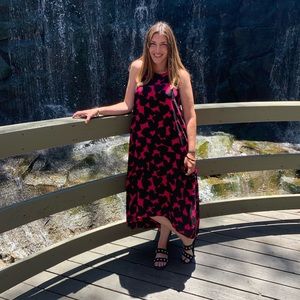Pink heart print maxi dress size Medium